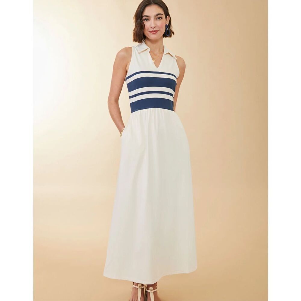 NWT Spartina Haven Midi Dress Navy Stripe Stretch Size S